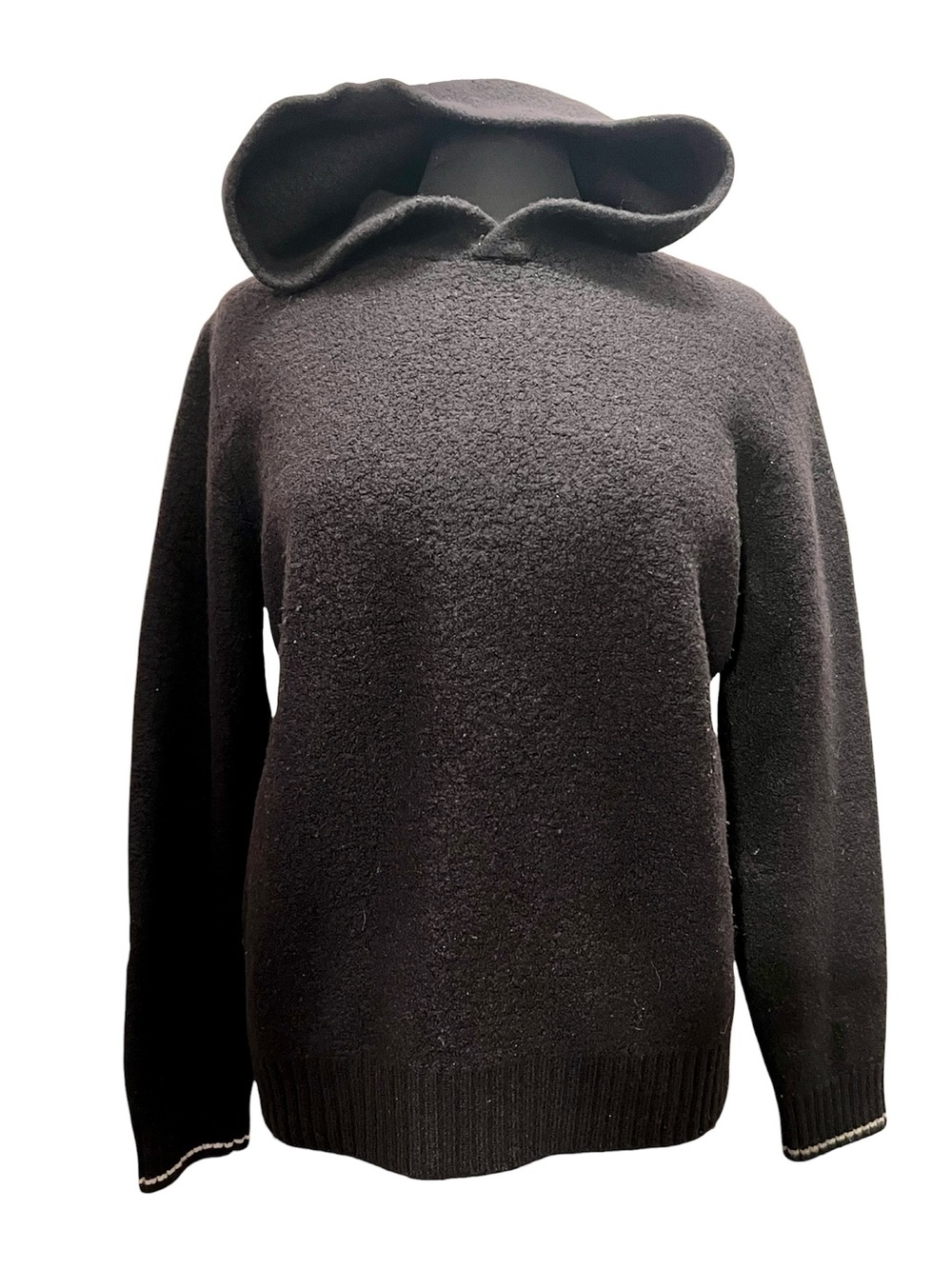 VINCE Black Wool Hooded Knit Sweater Pullover Hoodie L